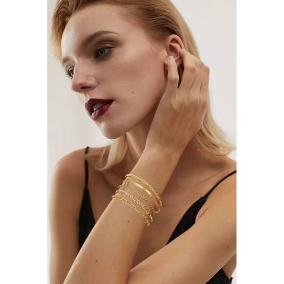 Gold Bracelets for Women 14K Plated Dainty Stackable Chain Bracelet Set Gift - Picture 3 of 6